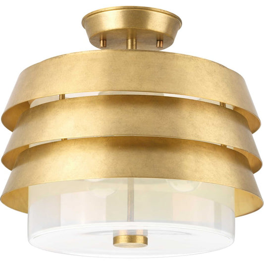 Progress Point Dume Sandbar 3Lt Semi Flush Conv, Brass/Milk - P350141-160