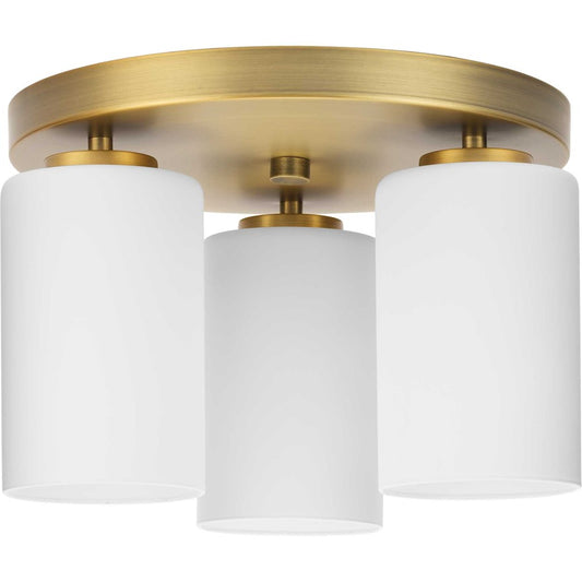 Progress Cofield 3 Light Flush Mount, Vintage Brass/Etched White - P350238-163