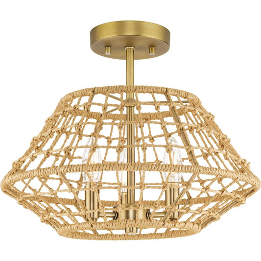 Progress Lighting Laila 3 Light Semi-Flush, Vintage Brass - P350246-163