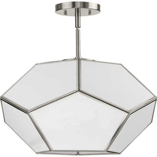 Progress Lighting Latham 18" Flush Mount, Nickel/White Art Glass - P350261-009