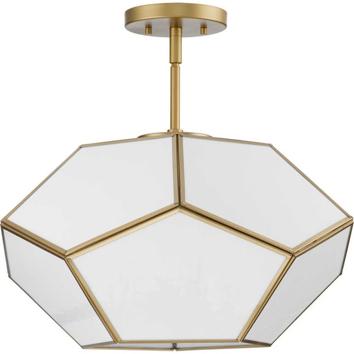 Progress Lighting Latham 18" Flush Mount, Gold/White Art Glass - P350261-078