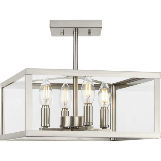 Progress Lighting Hillcrest 13" Sq. Semi Flush Mount, Nickel/Clear - P350264-009