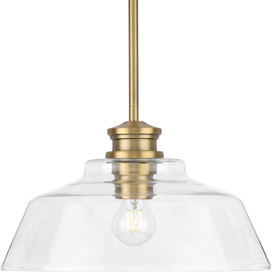 Progress Lighting Singleton 1 Light Pendant, Vintage Brass/Clear - P500381-163