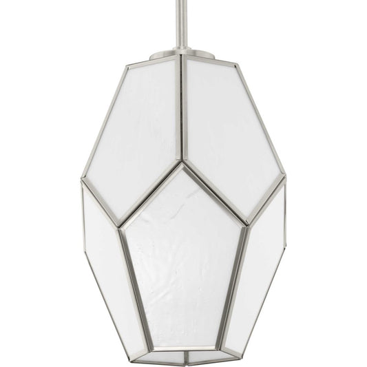 Progress Lighting Latham 9" Pendant, Nickel/White Art Glass - P500435-009