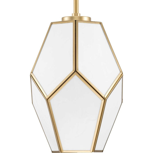 Progress Lighting Latham 9" Pendant, Gold/White Art Glass - P500435-078