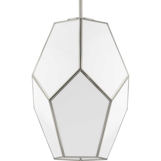 Progress Lighting Latham 14" Pendant, Nickel/White Art Glass - P500436-009