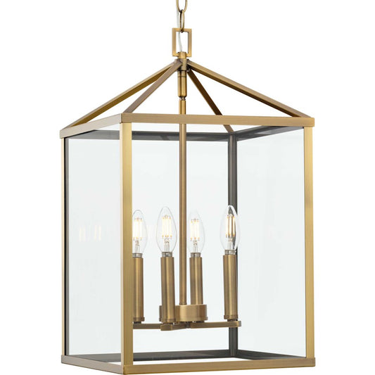 Progress Lighting Hillcrest 13" Sq. Hall/Foyer Light, Brass/Clear - P500440-163