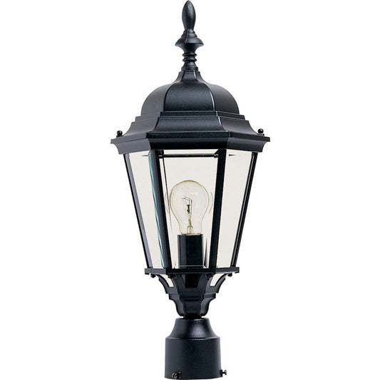 Maxim Westlake Cast 1-Light Outdoor Post Lantern | Mediterranean Black Die Cast Aluminum and Clear Glass | Driveway & Garden Post | Model MX1005BK