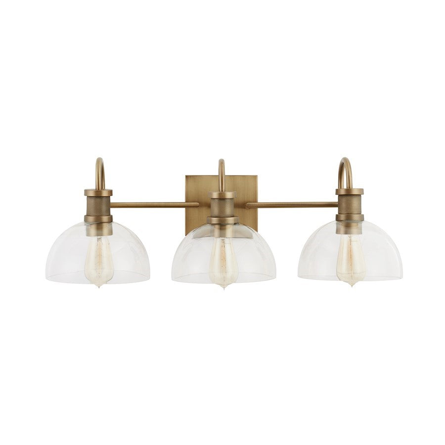 OPEN BOX:Capital Lighting 3-Light Vanity, Aged Brass/Clear - 139133AD-497