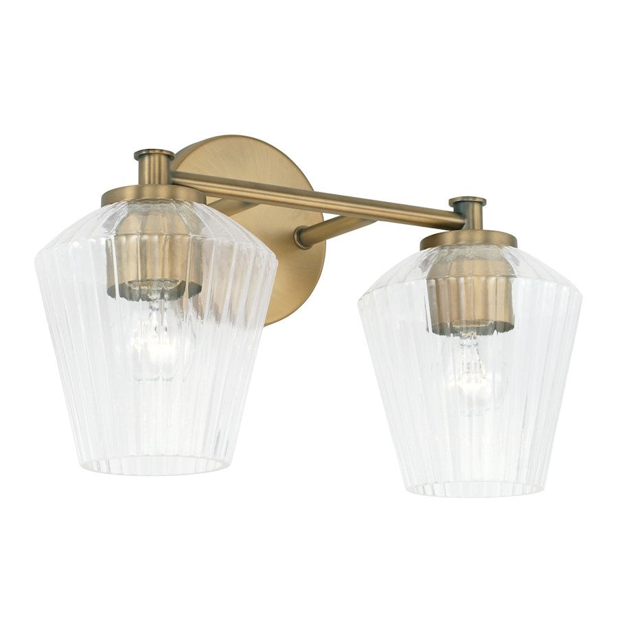 OPEN BOX ITEM: 2 Light Bathroom Vanity Light, Brass/Fluted