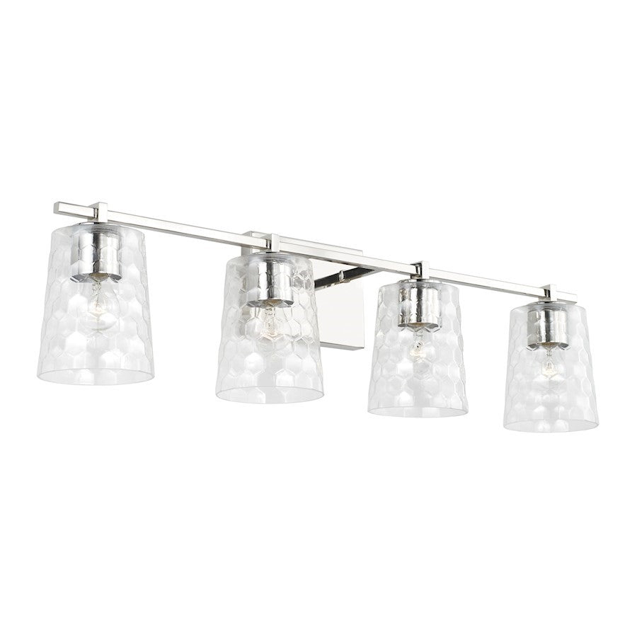 OPEN BOX:Capital Lighting Burke 4 Light Vanity, Nickel/Clear Honeycomb