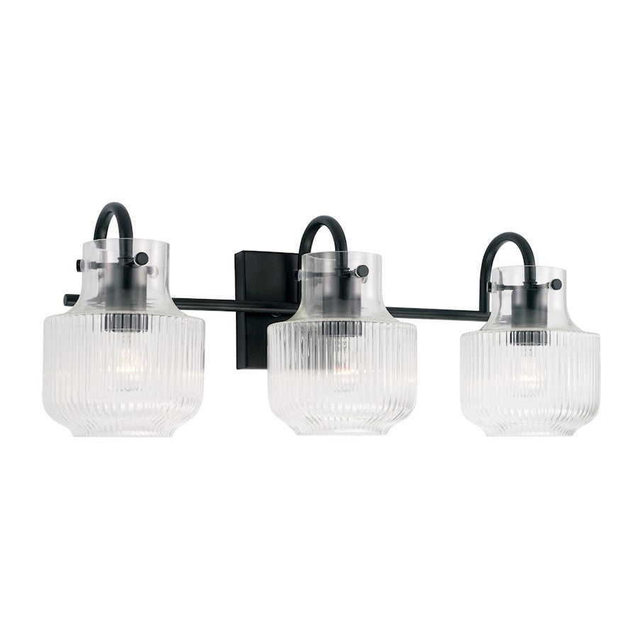 OPEN BOX: Capital Lighting Nyla 3 Light Vanity, Matte Black/Fluted - CL145131MB