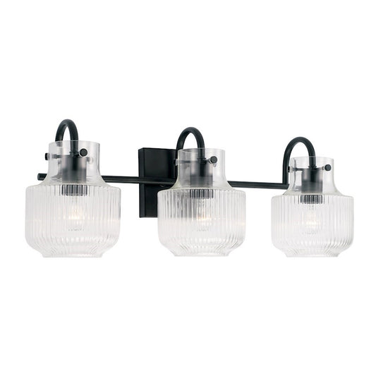 OPEN BOX: Capital Lighting Nyla 3 Light Vanity, Matte Black/Fluted - CL145131MB