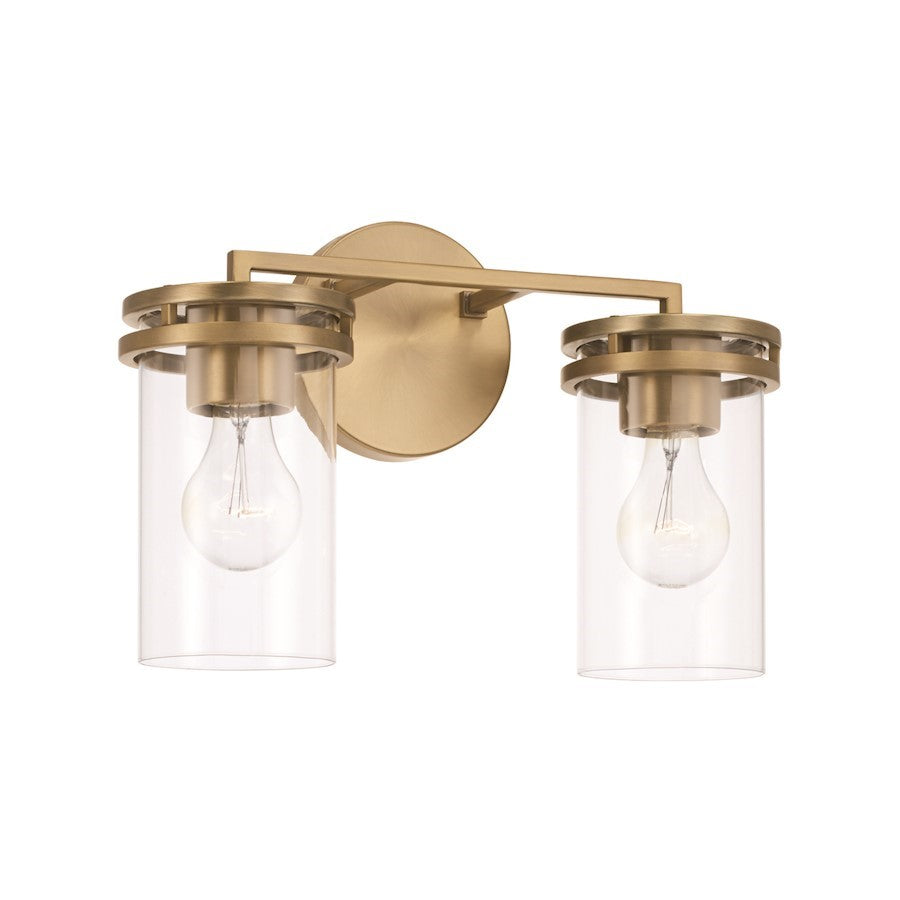 OPEN BOX: HomePlace Lighting Fuller 2 Light Vanity, Brass/Clear - CL148721AD-539