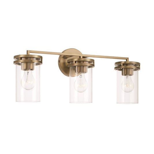 OPEN BOX: HomePlace Lighting Fuller 3 Light Vanity, Brass/Clear - CL148731AD-539