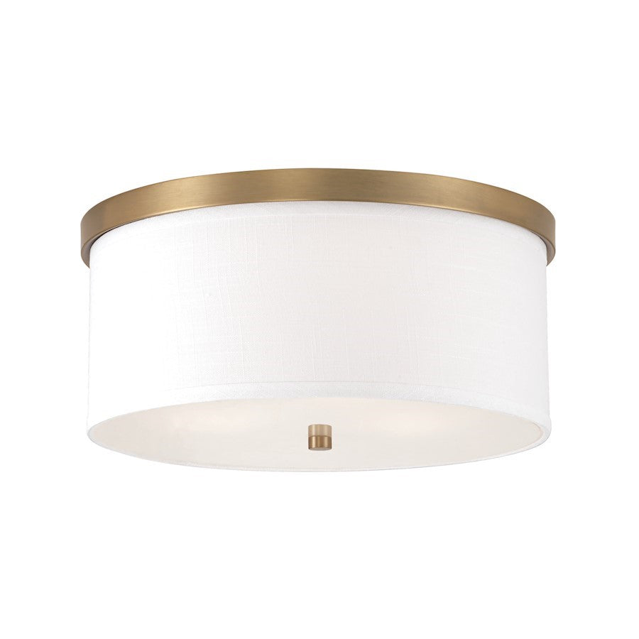 OPEN BOX: Capital Midtown 3 Light Flush, Brass/White Fabric - 2015AD-480