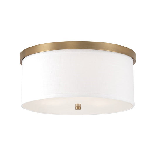 OPEN BOX: Capital Midtown 3 Light Flush, Brass/White Fabric - 2015AD-480