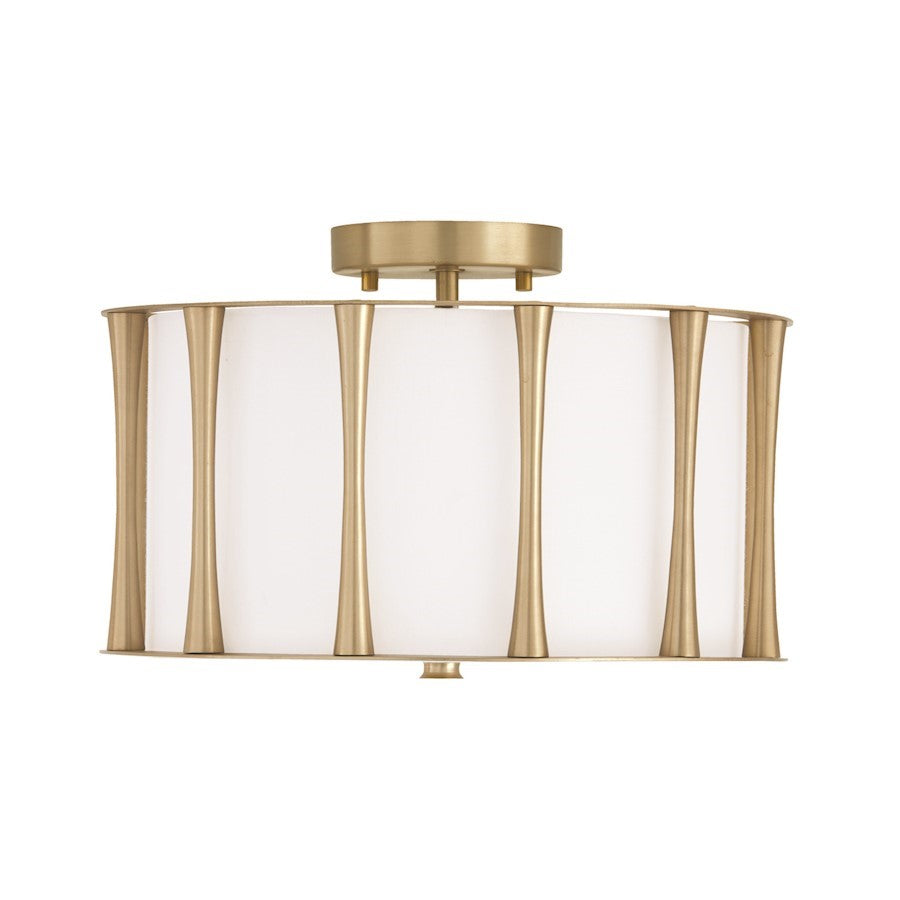 OPEN BOX: Capital Lighting 3 Light Semi Flush Mount, Brass/White Fabric