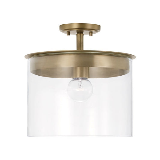 OPEN BOX: Capital Lighting Mason 1 Light 13" Semi Flush, Brass/Clear - 246812AD