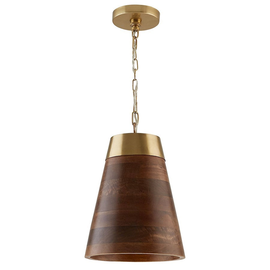 OPEN BOX: Capital Lighting 1 Light Pendant, Medium Wood/Matte Brass - CL330314WR