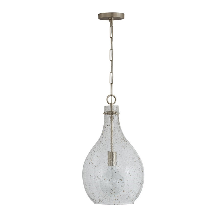 OPEN BOX: Capital Lighting 1 Light Pendant, Nickel, Stone Seeded Glass