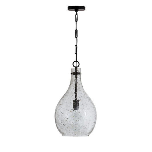 OPEN BOX: Capital Lighting 1 Light Pendant, Black/Stone Seeded - 333813MB-472