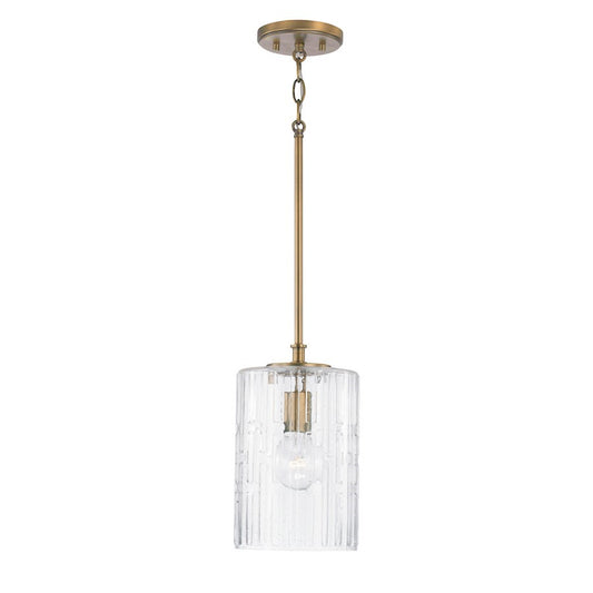 OPEN BOX: Capital Lighting 1 Light Pendant, Aged Brass/Embossed Seeded