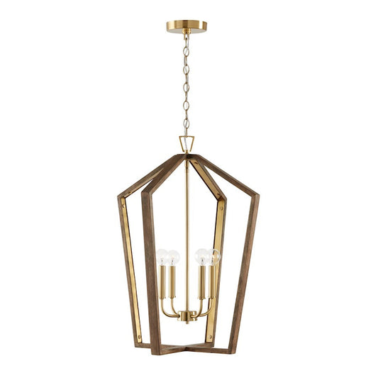 OPEN BOX: Capital Lighting Maren 4-Lt Pendant, Nordic Wood/Brass - 344541NM