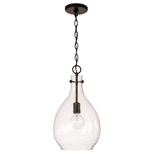 OPEN BOX: HomePlace Brentwood 1 Light Pendant, Black/Clear Seeded