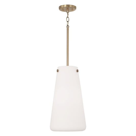 OPEN BOX: Capital Averitt 1 Light Pendant, Aged Brass/White Glass - CL355211AD