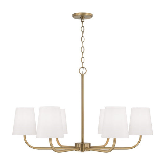 OPEN BOX: Capital Lighting Brody 6 Chandelier, Brass/White Fabric - 449462AD-706