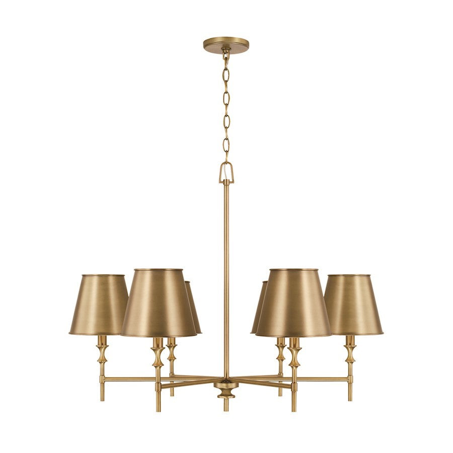 OPEN BOX: Capital Whitney 6 Light Chandelier, Brass/White - 449761AD-707