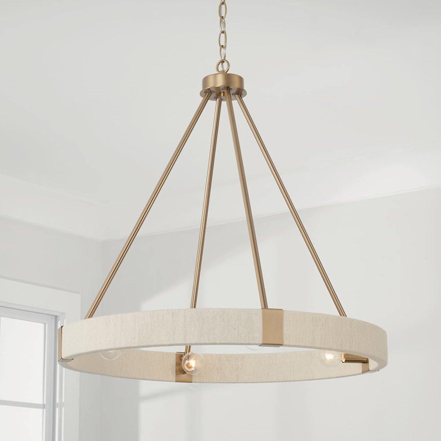 OPEN BOX: Capital Lighting Delaney 26in 4-Light Chandelier | Matte Brass and Bleached Natural Rope | Dining Room & Living Room | Model CL449841MA