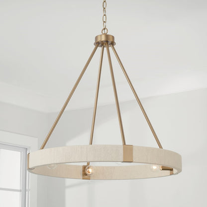 OPEN BOX: Capital Lighting Delaney 26in 4-Light Chandelier | Matte Brass and Bleached Natural Rope | Dining Room & Living Room | Model CL449841MA