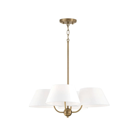 OPEN BOX: Capital Welsley 4 Light Chandelier, Brass/White Fabric - 450441AD