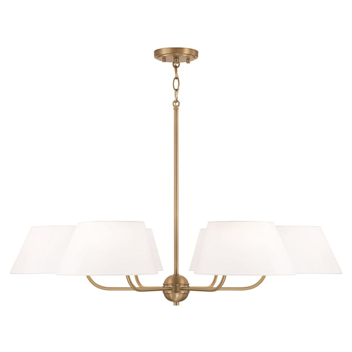 OPEN BOX ITEM: Capital Lighting Welsley 36in 6-Light Chandelier | Transitional Aged Brass and White Fabric | Dining Room & Foyer | 36 x 21.25 in | Model CL450461AD