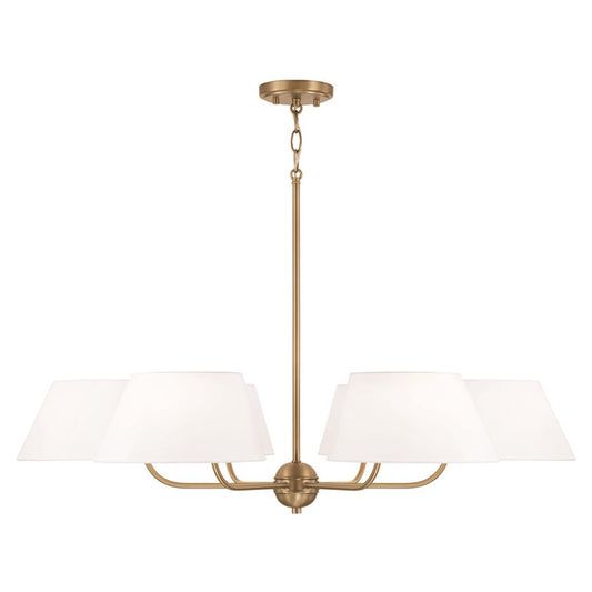 OPEN BOX ITEM: Capital Lighting Welsley 36in 6-Light Chandelier | Transitional Aged Brass and White Fabric | Dining Room & Foyer | 36 x 21.25 in | Model CL450461AD
