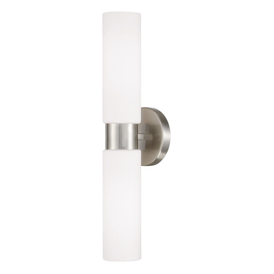 OPEN BOX ITEM: HomePlace Lighting Theo 2 Light Sconce, Nickel/White - 652621BN