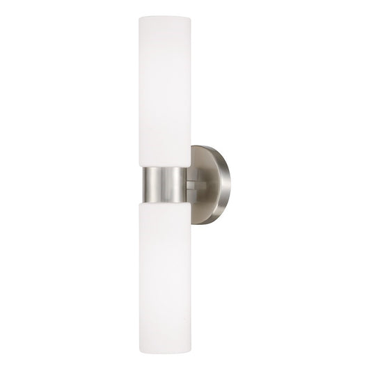 OPEN BOX ITEM: HomePlace Lighting Theo 2 Light Sconce, Nickel/White - 652621BN