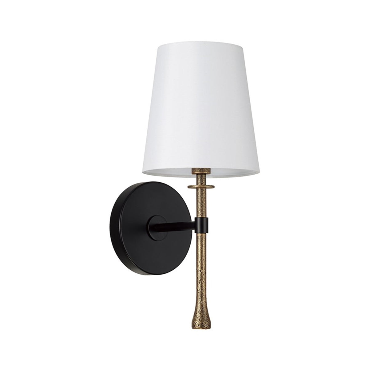 OPEN BOX ITEM: Capital Lighting Hollis 6in 1-Light Wall Sconce | Transitional Matte Black and Hammered Gold with White Fabric | Bedroom & Hallway | Model CL660711MBG-717