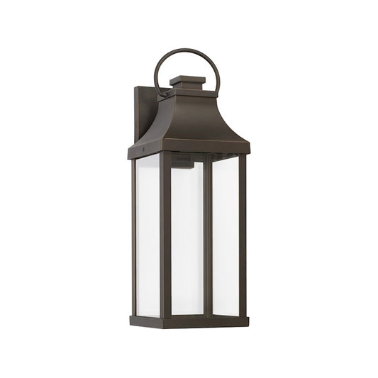 OPEN BOX: Capital Lighting Bradford 7in 1-Light Outdoor Wall Lantern | Oiled Bronze and Clear Glass | Covered Patio & Entryway | Model CL946421OZ-GL