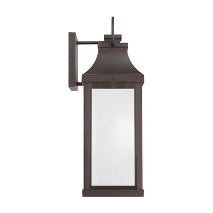 OPEN BOX: Capital Lighting Bradford 7in 1-Light Outdoor Wall Lantern | Oiled Bronze and Clear Glass | Covered Patio & Entryway | Model CL946421OZ-GL