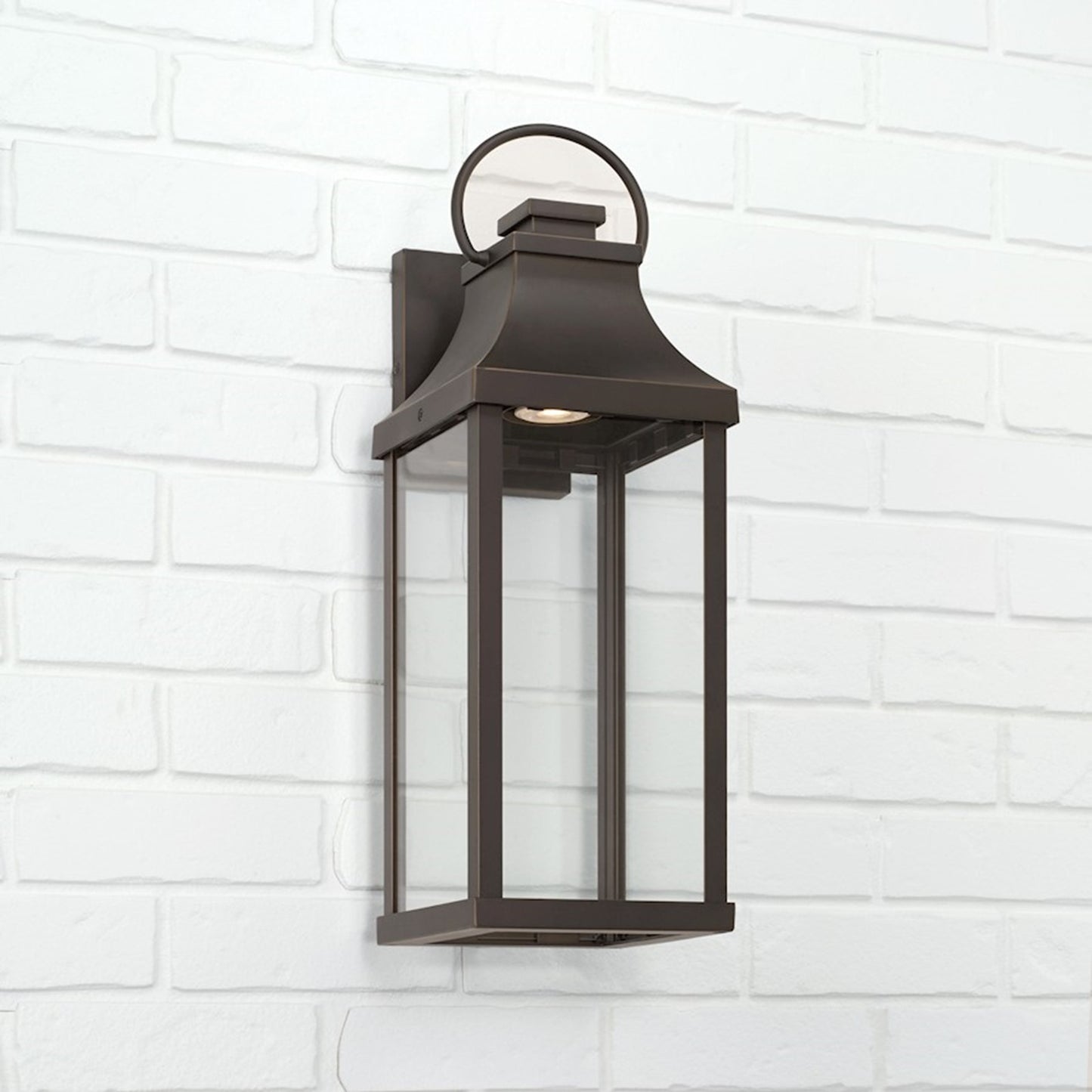 OPEN BOX: Capital Lighting Bradford 7in 1-Light Outdoor Wall Lantern | Oiled Bronze and Clear Glass | Covered Patio & Entryway | Model CL946421OZ-GL