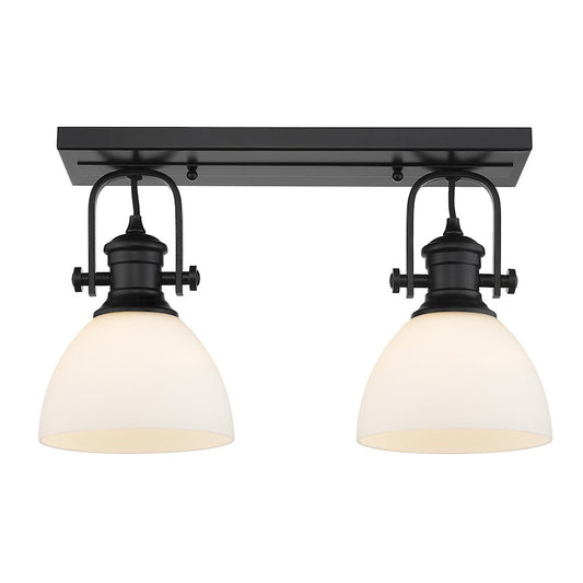 OPEN BOX: Golden Hines 2 Light Semi Flush, Black/Opal Glass - 3118-2SFBLK-OP