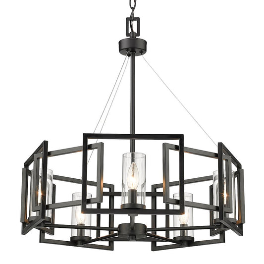 OPEN BOX:Golden Lighting Marco 5 Light Chandelier, Matte Black/Clear Glass