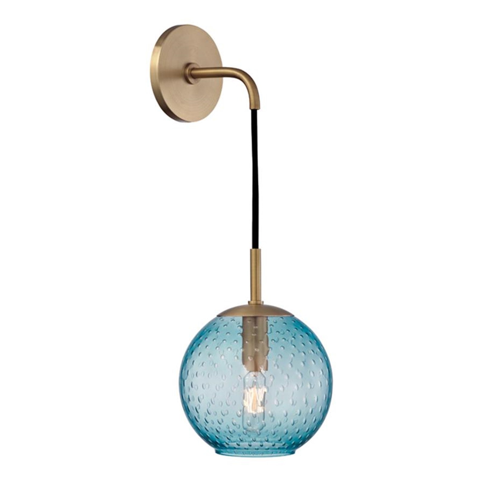 OPEN BOX: Hudson Valley Rousseau 1-Light Wall Sconce | Warm Modern Aged Brass and Blue Glass | Bedroom & Dining Room Accent | Model HV2020-AGB-BL