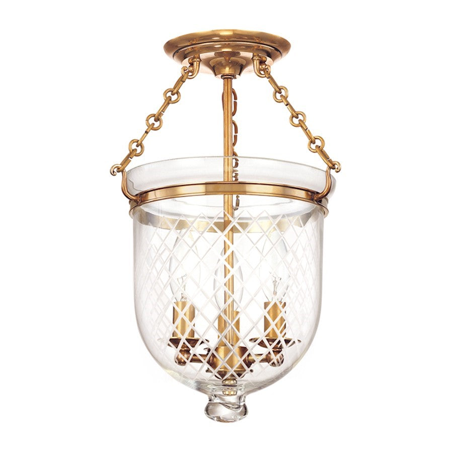 OPEN BOX ITEM: Hudson Valley Hampton 3 Light Semi Flush, Brass - HV251-AGB-C2