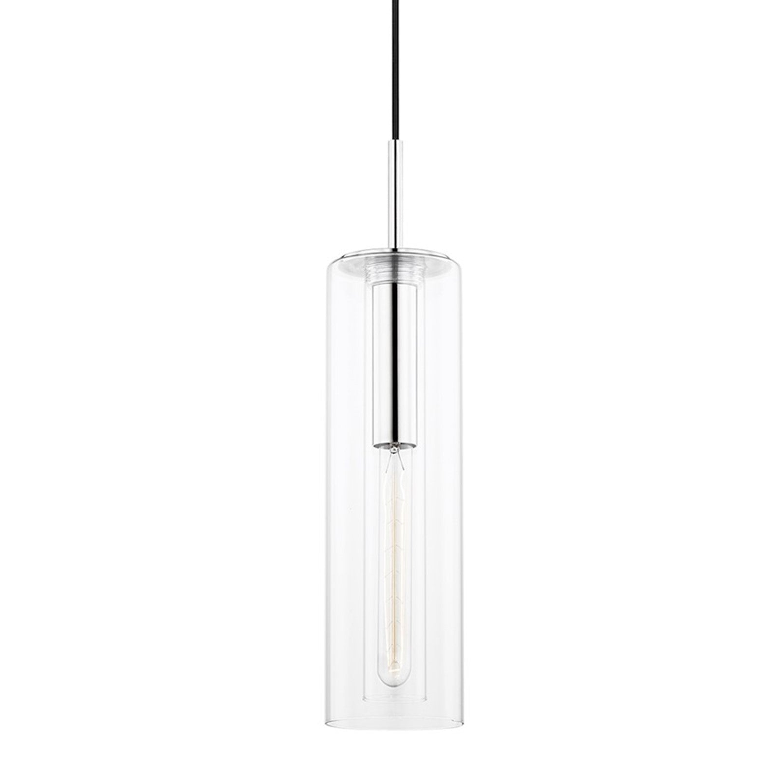 OPEN BOX: Mitzi Belinda 18in 1-Light Pendant | Modern Polished Nickel and Clear Glass | Kitchen Island & Dining Room | Model HVH415701B-PN