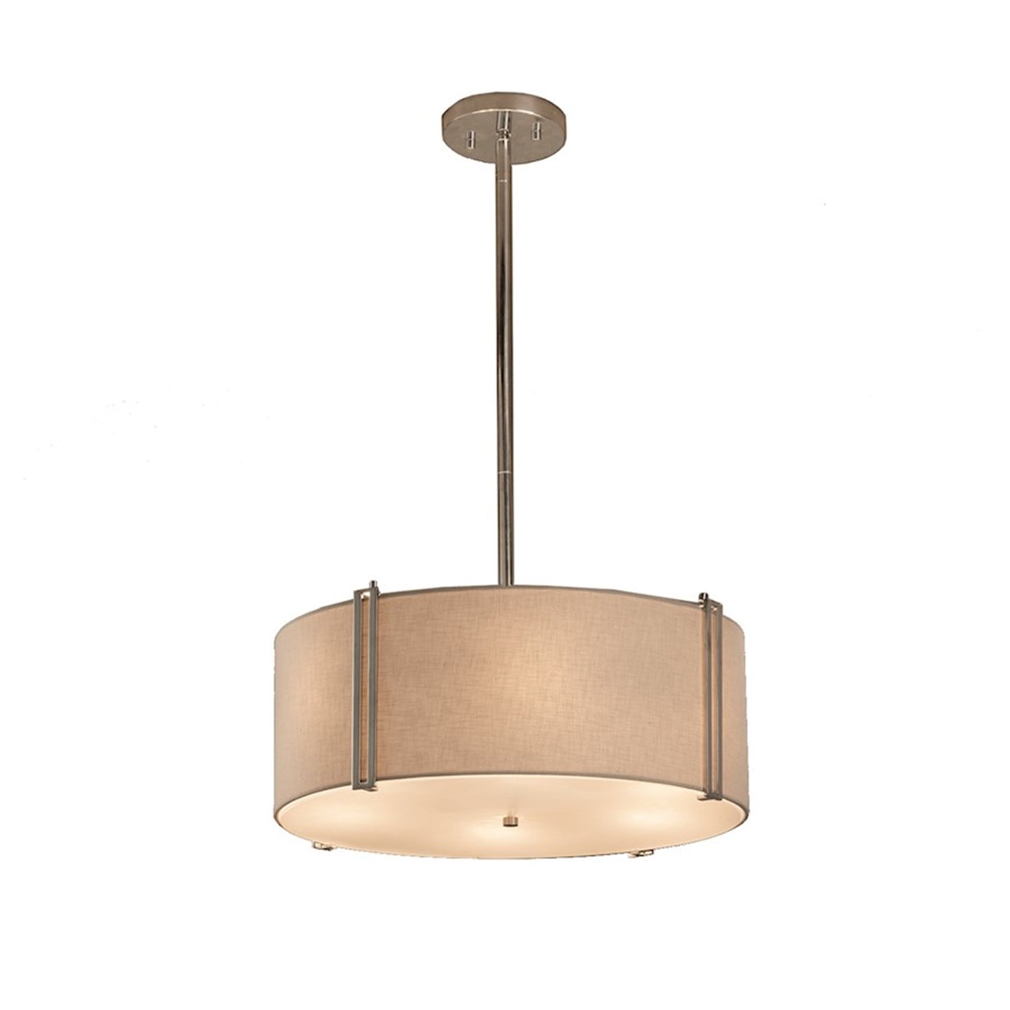 OPEN BOX: Justice Design Textile Reveal 18in 3-Light Drum Pendant | Modern Polished Chrome and White | Kitchen Island | Model JDFAB-9511-WHTE-CROM