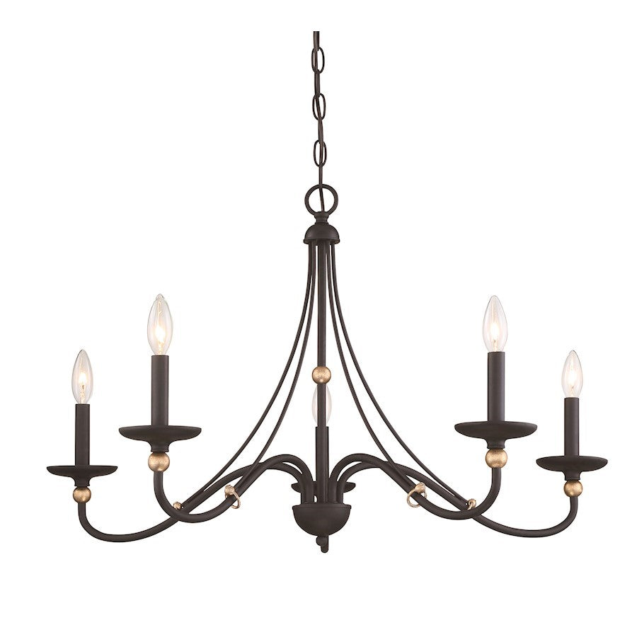 OPEN BOX:Minka Lavery Westchester 5 Lt 34" Chandelier, Coal/Skyline Gold Leaf